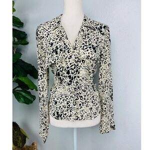 Zara Cream & Black Leopard Print Button Down collar Causal Loose Fit Blouse